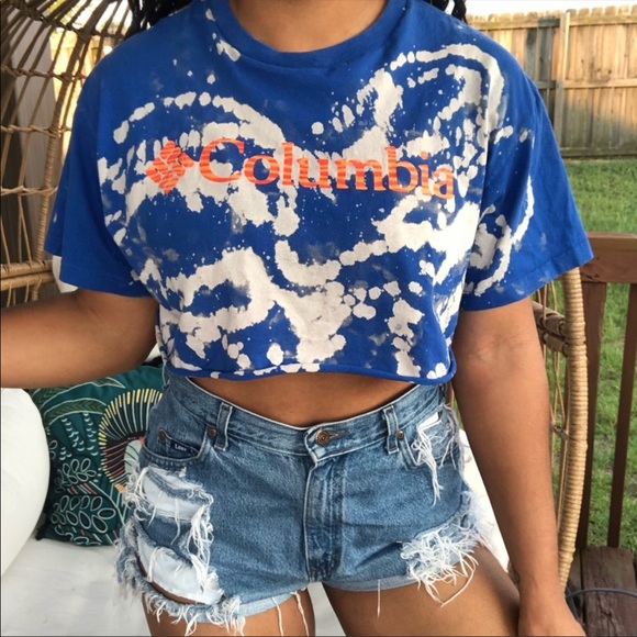 Columbia Tops - Columbia Acid Wash Bleach Splatter Crop Top